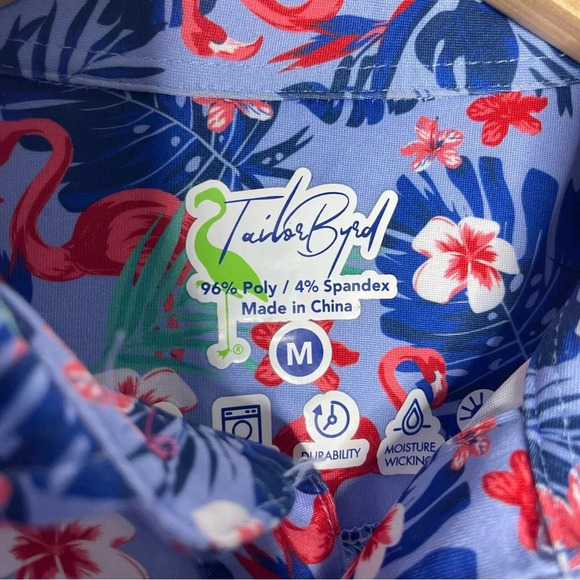 Tailorbyrd Men's Flamingo Print Bird Tropical Performance Polo Shirt Size Medium - Picture 4 of 6